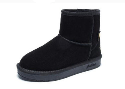 Women's 2018 autumn/winter new embroidered round head frosting leisure leather uggs women's short boots