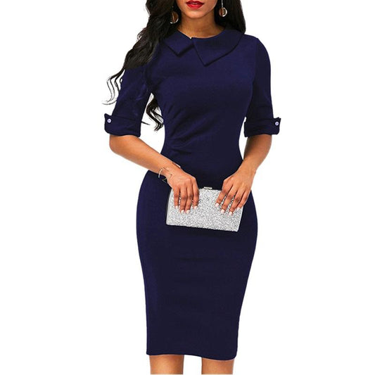 Women Formal Dress Elegant Autumn in Buisness Retro Style, 4 Colors