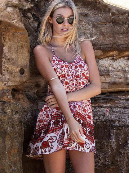 Floral Halterneck Bohemia Mini Dress