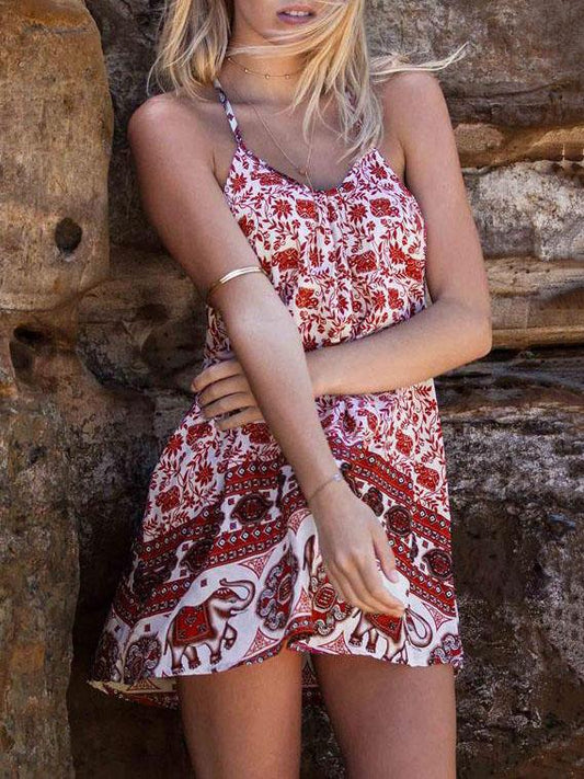 Floral Halterneck Bohemia Mini Dress