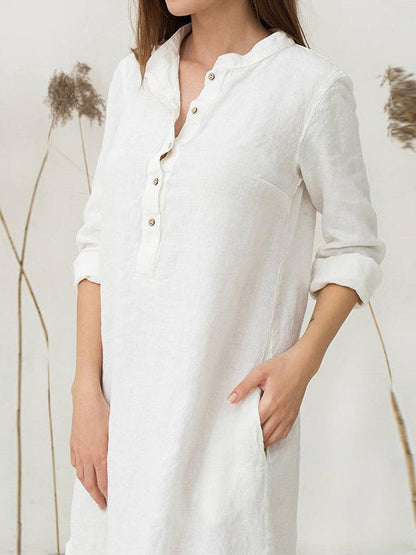 Classical Style Loosen Long Dress in White or Blue Color