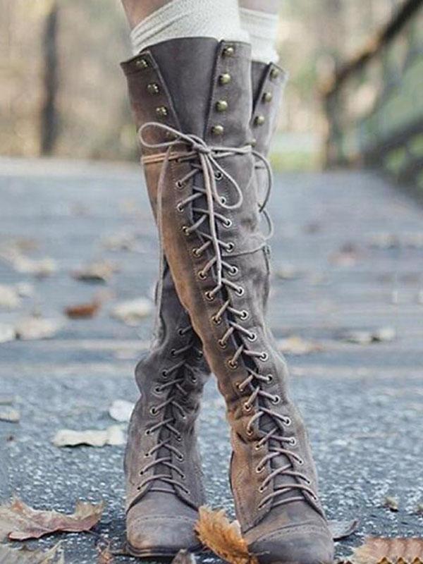 Fashion Rivet Bandage Thigh-high Boots Shoes