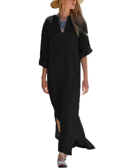 Simple Loose V-neck Split-side Maxi Dress