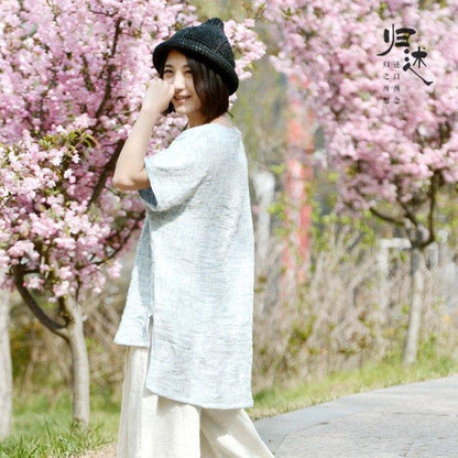 Women summer cotton linen t-shirt
