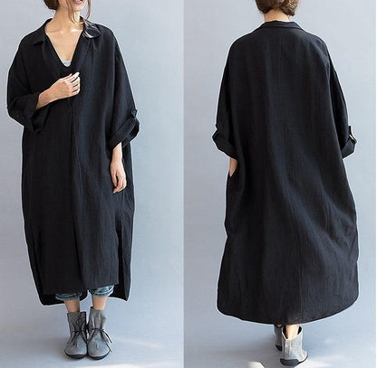 Women cotton linen casual loose fitting summer dress