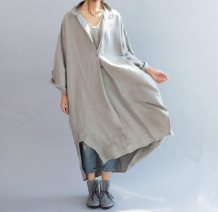 Women cotton linen casual loose fitting summer dress