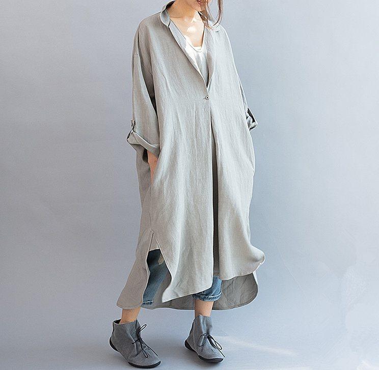 Women cotton linen casual loose fitting summer dress