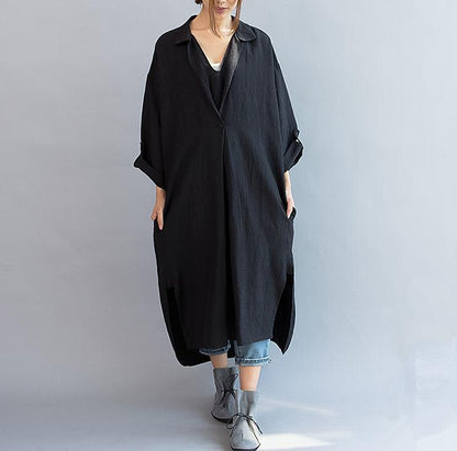 Women cotton linen casual loose fitting summer dress