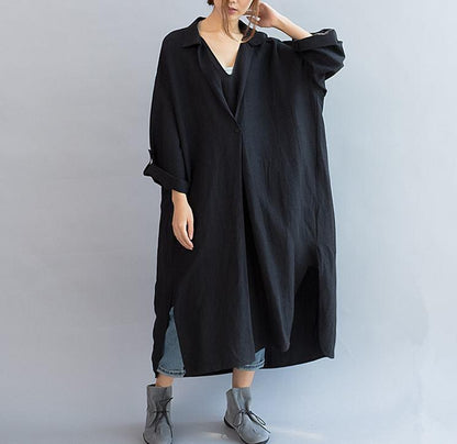 Women cotton linen casual loose fitting summer dress