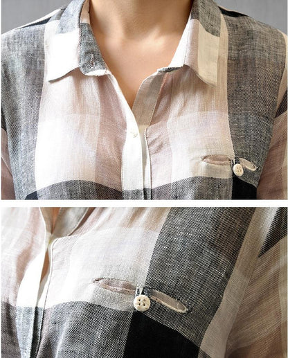 Women cotton linen shirt dress summer 3/4 sleeve
