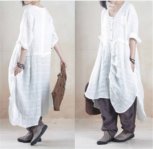 Women linen summer shirt dress