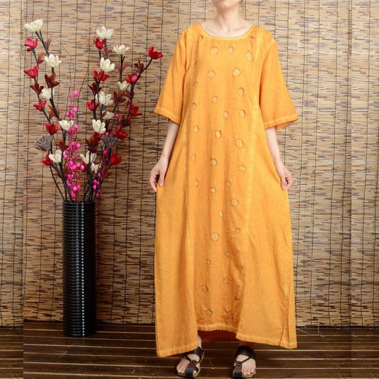 Women summer short sleeve cotton linen dress