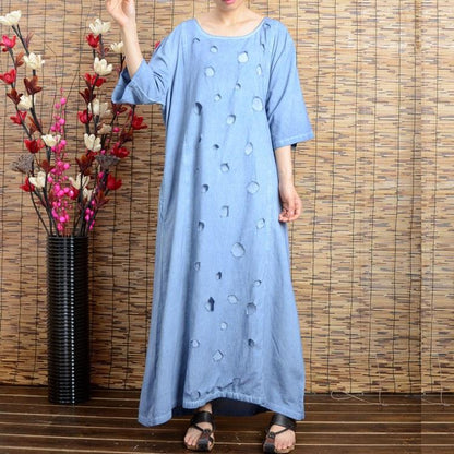 Women summer short sleeve cotton linen dress