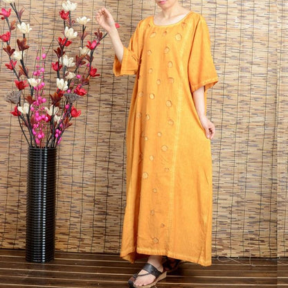 Women summer short sleeve cotton linen dress