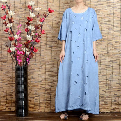 Women summer short sleeve cotton linen dress