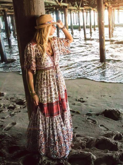 Printed Split-front Bohemia Maxi Dresses